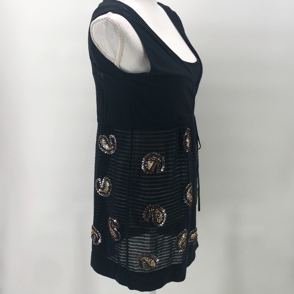 Nanette Lepore Black Gold Beaded Top M - Picture 2 of 8
